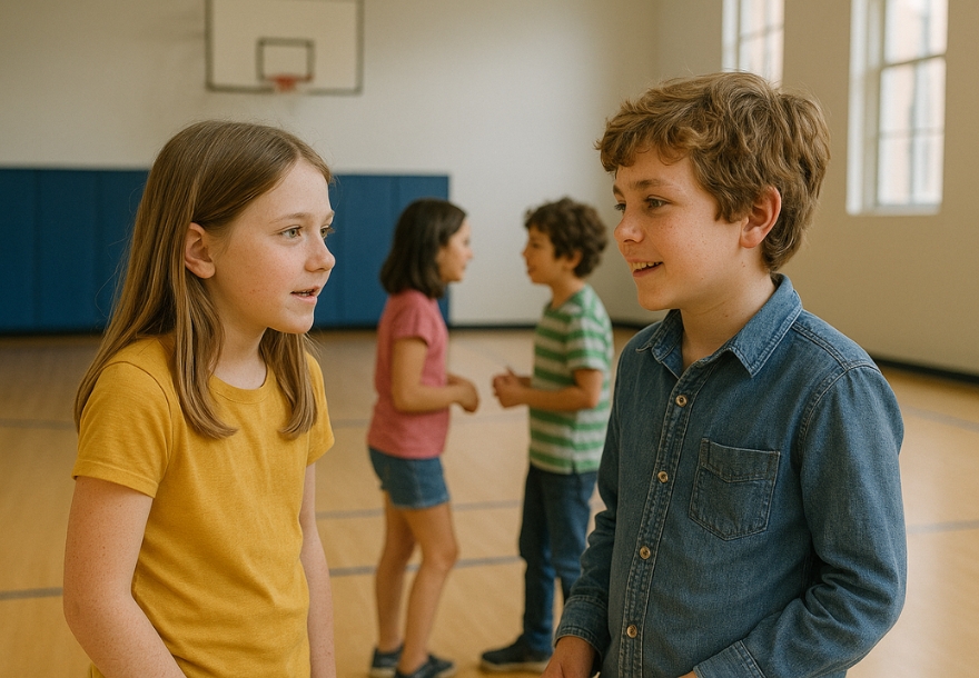Kinderen doen activiteit in gymzaal: Zoek iemand die - kennismakingsspel